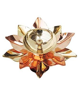 Handmade Pure Brass and Copper Decorative Akhand Diya for Home Decoration - 4 Inch (Rose Gold) 1