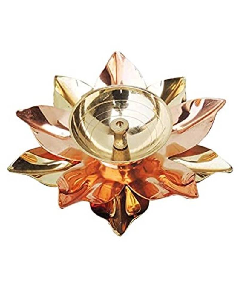 Handmade Pure Brass and Copper Decorative Akhand Diya for Home Decoration - 4 Inch (Rose Gold)