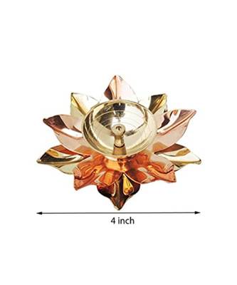 Handmade Pure Brass and Copper Decorative Akhand Diya for Home Decoration - 4 Inch (Rose Gold) 4