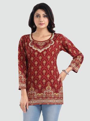 Maroon printed crepe kurtas-and-kurtis 1