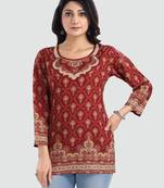Maroon printed crepe kurtas-and-kurtis
