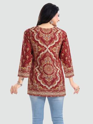Maroon printed crepe kurtas-and-kurtis 2