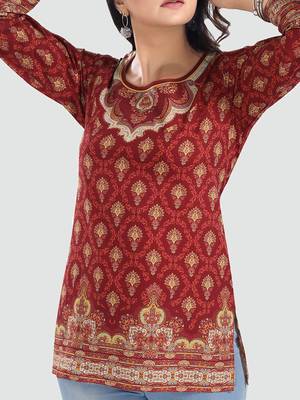 Maroon printed crepe kurtas-and-kurtis 3