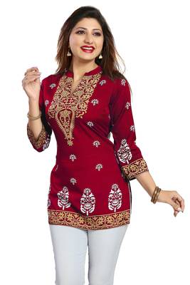 Maroon printed crepe kurtas-and-kurtis 1