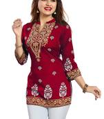 Maroon printed crepe kurtas-and-kurtis