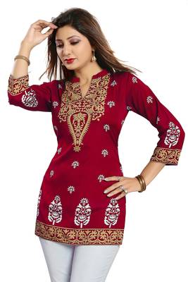Maroon printed crepe kurtas-and-kurtis 4