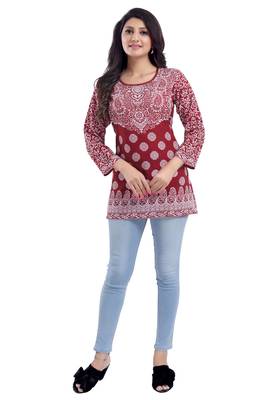 Red printed crepe kurtas-and-kurtis 4
