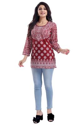 Red printed crepe kurtas-and-kurtis 5