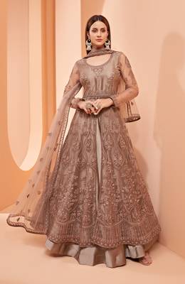 Brown embroidered net salwar 1