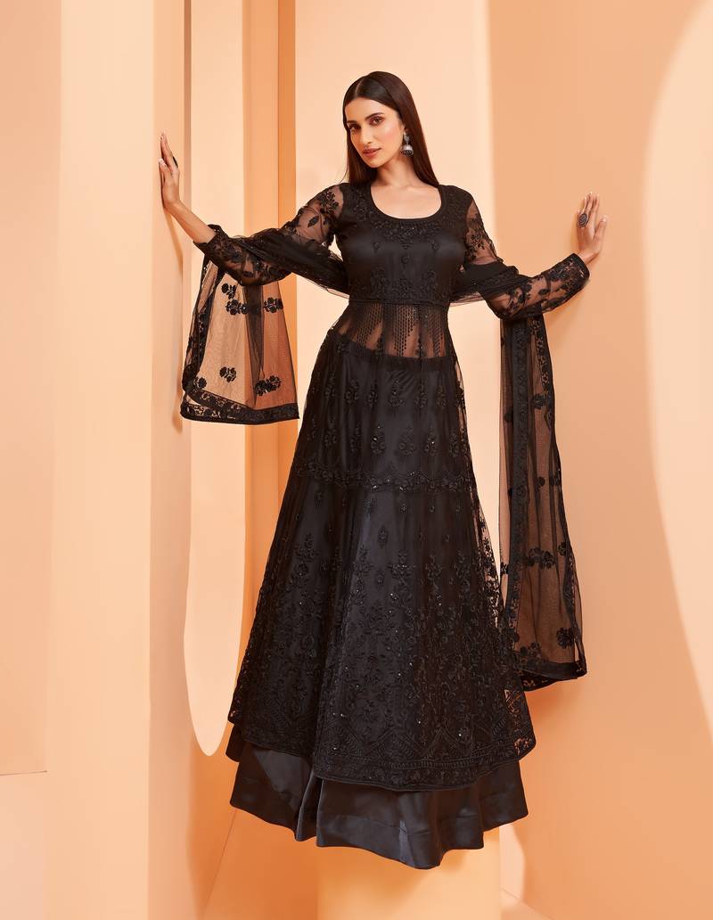 Black embroidered net salwar