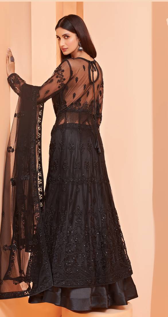 Black embroidered net salwar