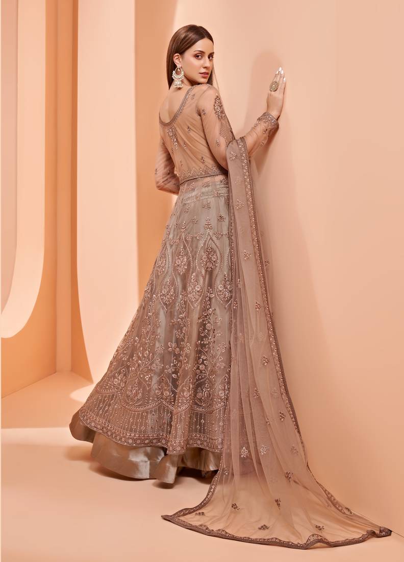 Brown embroidered net salwar