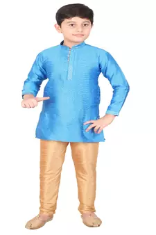 Firozi Self Design Silk Boys Kurta Pajama Set