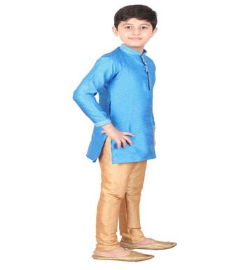 Firozi Self Design Silk Boys Kurta Pajama Set 2