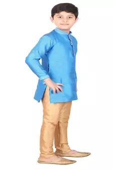 Firozi Self Design Silk Boys Kurta Pajama Set