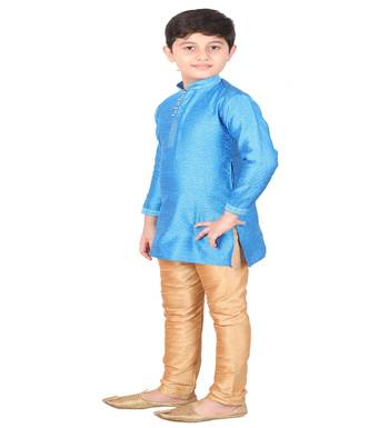 Firozi Self Design Silk Boys Kurta Pajama Set 3