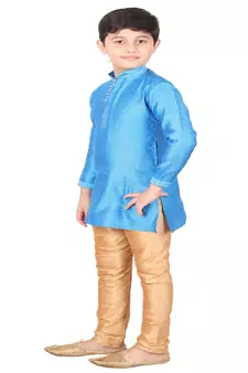 Firozi Self Design Silk Boys Kurta Pajama Set