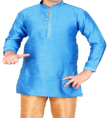 Firozi Self Design Silk Boys Kurta Pajama Set 4