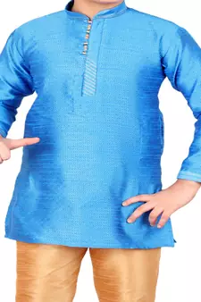 Firozi Self Design Silk Boys Kurta Pajama Set