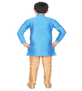 Firozi Self Design Silk Boys Kurta Pajama Set 5