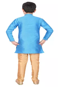 Firozi Self Design Silk Boys Kurta Pajama Set