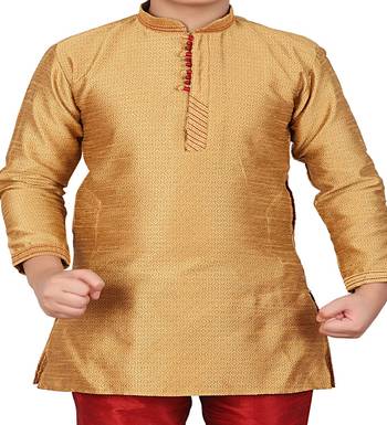Mustard Self Design Silk Boys Kurta Pajama Set 4