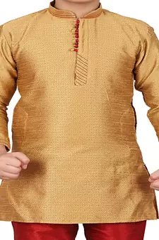 Mustard Self Design Silk Boys Kurta Pajama Set