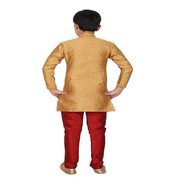 Mustard Self Design Silk Boys Kurta Pajama Set 5