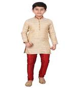 Gold Printed Silk Boys Kurta Pajama Set
