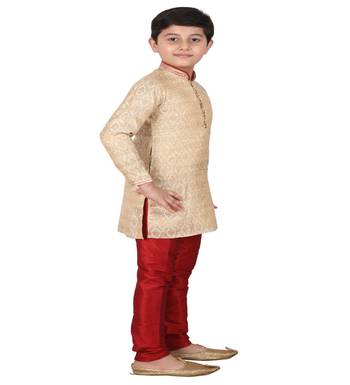 Gold Printed Silk Boys Kurta Pajama Set 2