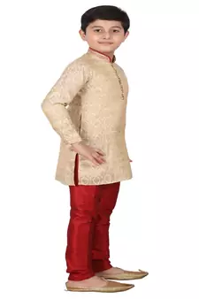 Gold Printed Silk Boys Kurta Pajama Set