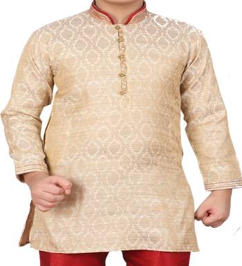 Gold Printed Silk Boys Kurta Pajama Set 4