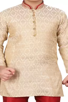 Gold Printed Silk Boys Kurta Pajama Set