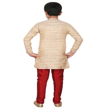 Gold Printed Silk Boys Kurta Pajama Set 5