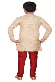 Gold Printed Silk Boys Kurta Pajama Set