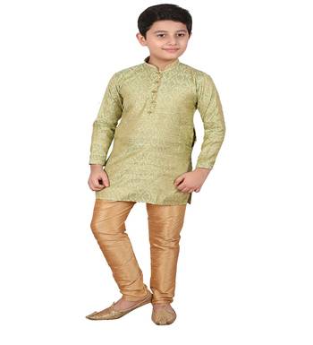 Pista Printed Silk Boys Kurta Pajama Set 1