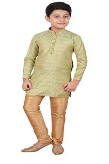 Pista Printed Silk Boys Kurta Pajama Set