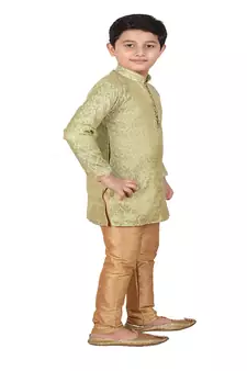 Pista Printed Silk Boys Kurta Pajama Set