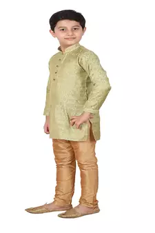 Pista Printed Silk Boys Kurta Pajama Set