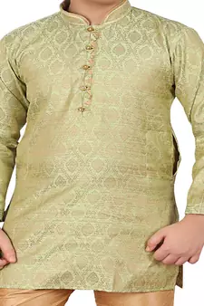Pista Printed Silk Boys Kurta Pajama Set