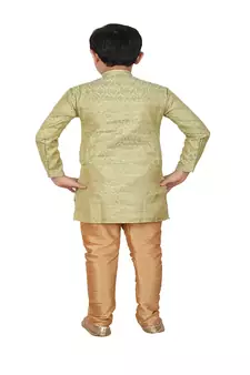 Pista Printed Silk Boys Kurta Pajama Set