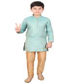 Sky Blue Printed Silk Boys Kurta Pajama Set