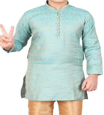 Sky Blue Printed Silk Boys Kurta Pajama Set 4