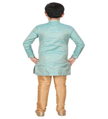 Sky Blue Printed Silk Boys Kurta Pajama Set 5