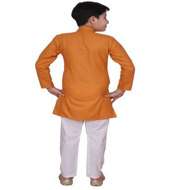 Mustard Embroidered Design Cotton Boys Kurta Pajama Set 2