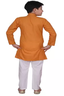 Mustard Embroidered Design Cotton Boys Kurta Pajama Set