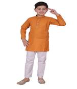 Mustard Embroidered Design Cotton Boys Kurta Pajama Set