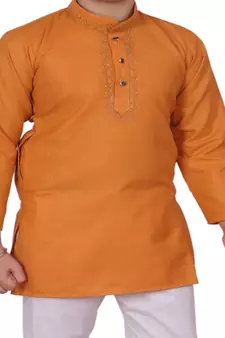 Mustard Embroidered Design Cotton Boys Kurta Pajama Set