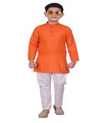 Orange Embroidered Design Cotton Boys Kurta Pajama Set