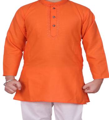 Orange Embroidered Design Cotton Boys Kurta Pajama Set 4